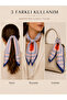 Women's Geometric Striped Patterned 50X50 cm Satin Scarf, Cobalt Blue Edged Silky Textured Square Neck Hair and Bag Accessory - 2