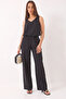 Women's V-Neck Strap Blouse with Palazzo Pants Black Bottom-Top Set - 4