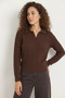 Women's Polo Collar Regular Fit Knitwear Brown Sweater - 5