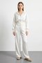 Women's Satin Detailed Hooded Top and Bottom Set with Gipeli Waistband in White