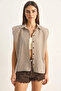 Women's Cotton Gingham Patterned Summer Brown Shirt