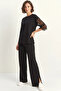 Women's Lace Sleeves Oversize Basic t Shirt Elastic Waist Loose Pants Bottom Top Modal Black Set - 8