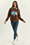 Women's Polo Collar Chicago Printed Three Thread Ribbed Bitter Brown Sweatshirt - 6