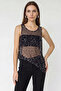 Women's Asymmetrical Cut Sequin Detailed Mesh Black Blouse - 4