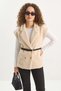 Women's Faux Fur Textured Belted Pocket Detailed Lined Beige Vest - 2