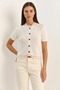 Women's Lace Detailed Buttoned Short Sleeve Knitwear Ecru Cardigan - 2