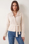 Women's Collar and Sleeve Tassel Knitwear Ecru Cardigan - 4