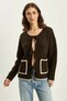 Women's Front Tie Pocket Detailed Knitwear Bitter Brown Cardigan - 4