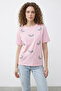 Women's Bead Stone Embroidered Dragonfly Patterned Comfortable Fit t Shirt Candy Pink
