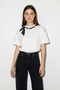 Women's Scarf and Pearl Detailed Crew Neck Oversize Basic White T-Shirt