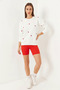 Women's Heart Embroidered Ecru Sweatshirt - 5