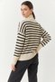 Women's Striped Knitwear Ecru Black Cardigan - 6