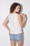 Women's Cotton Ornamental Button Detailed Tassel Embroidered Linen Textured White Blouse - 5