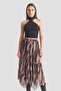Women's Patterned Asymmetrical Cut Lined Chiffon Brown Beige Skirt - 7