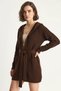 Women's Hooded Shawl Collar Belted Brown Cardigan - 2
