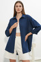 Women's Oversize Cut Linen Navy Blue Shirt - 5