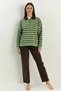 Women's Polo Neck Striped Knitwear Nile Green Sweater - 6