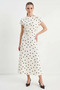 Women's Boat Neck Drape Detailed Polka Dot Midi Ecru Black Dress - 5