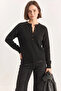 Women's Buttoned Black Sweater - 3