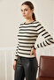 Women's Striped Black Ecru Sweater - 2