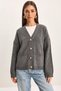 Women's Buttoned Pocket Detailed V-Neck Long Sleeve Knitwear Anthracite Cardigan - 7