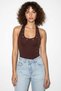 Women's Bird Eye Detailed Halter Neck Bitter Coffee Blouse