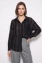 Women's Textured Transparent Line Detailed Oversized Cotton Black Shirt - 2