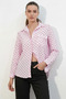 Women's Oversize Single Pocket Polka Dot Pink Shirt - 5