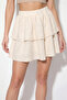 Women's Cotton Zigzag Patterned Kimono Blouse Layered Mini Cream Skirt Set - 4