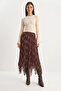 Women's Plaid Patterned Wrinkled Effect Lined Midi Chiffon Skirt De Brown - 7