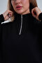 Black High Collar Zippered Oversize Sweatshirt - 4