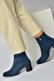 G654013102 Navy Blue Suede Low Heeled Women's Boots - 3
