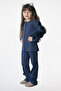 Girl's Ruffle Detailed Ribbed Suit Navy Blue - 2
