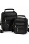Men's Black Steel Case Genuine Leather Hand and Shoulder Bag with Adjustable Strap (Medium and Small Sizes)