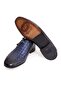 Dark Blue Color Laceless Genuine Leather Leather Sole Men's Shoes - 3