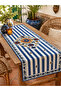 Ays Home Navy Blue Striped Floral Woven Digital Printed Top Quality Runner (45 X145) - 2