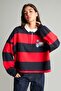 100% Cotton Loose Fit Polo Collar Color Block Embroidered Long Sleeve Sweatshirt H9944Ax26Au