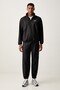 Men's Logo Detailed Stand Collar Regular Fit Elastic Cuffs Black Sports Tracksuit Set