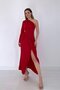 Red Single Sleeve Satin Evening Dress - 2
