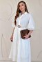 White Hidden Placket Collar Dress - 3