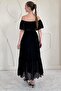 Black Shoulder Elastic Embroidery Dress - 3