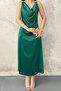 Emerald Satin Degaje Collar Shoulder Buckle Dress - 4