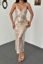 Ecru Sequined Strappy Maxi Dress - 4