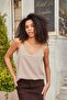 Lightweight, Shiny, Stylish Fabric with String Straps Inside the Jacket, V-Neck Blouse-Mink - 5