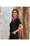 Women's Short Sleeve V-Neck Blouse and Short Two-Piece Set - 3