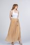 Women's Summer Mustard Nerisse Long Pleated Skirt with Elastic Waist Lined Straw Hem Detail Comfortable Summer Wear 6890 - 5