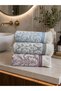3 Pieces of Jacquard Cotton Hand and Face Towels Gray Burgundy Blue