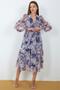 Chiffon Fabric Leaf Pattern Midi Dress - 5