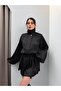 Balloon Sleeve Belted Satin Mini Jumpsuit - 2
