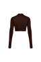 Women's Long Sleeve Finger Detail Half Zip Crop Top - 1980 - 2
